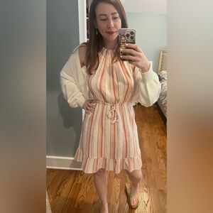 C&C California Pink and Cream Striped Drawstring Mini Dress